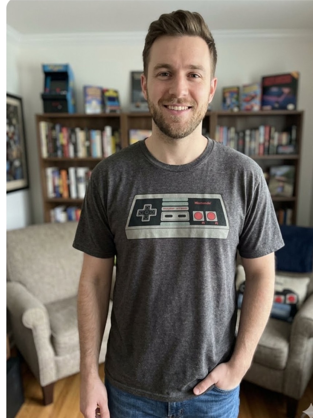 Nintendo Charcoal T-Shirt with Retro Controller Graphic